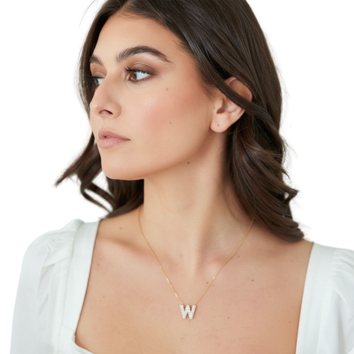 Colar Naroa Letra W Dourado