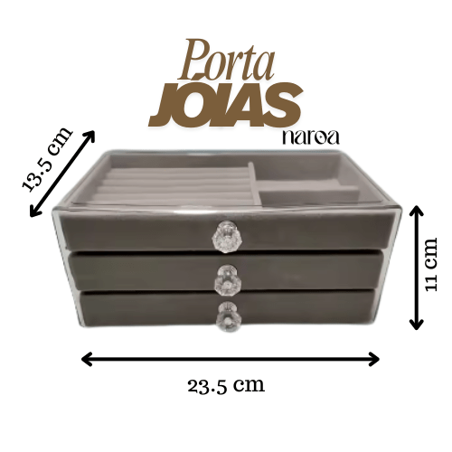 Porta Jóias Naroa 3 Gavetas Cinza - Naroa